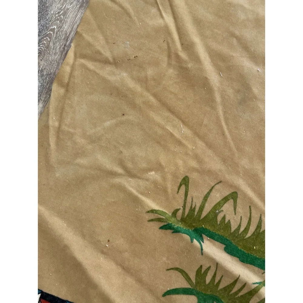 Vintage Native American on Horse Painted Velvet Cloth Wall Hanging Fringe